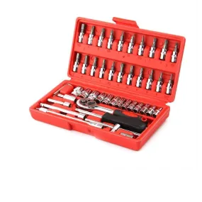 0422 Socket 1 / 4 Inch Combination Repair Tool Kit (Red, 46 pcs)