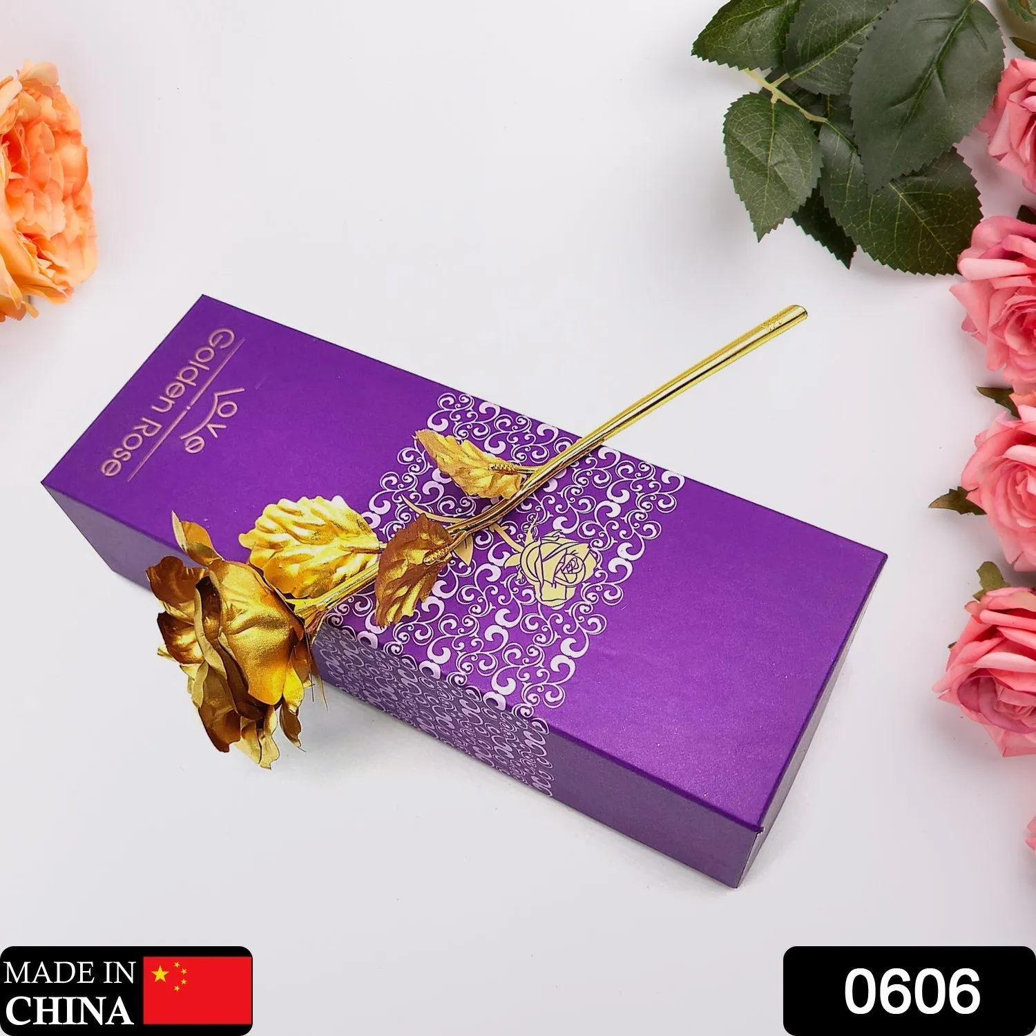 0606 Luxury Decorative Gold Plated Artificial Golden Rose with Premium Box