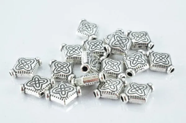 10x8mm Diamond Shaped Floral Native Antique Silver Alloy Beads w/Black Accent Coloring 25pcs/PK 1mm hole 4mm thickness