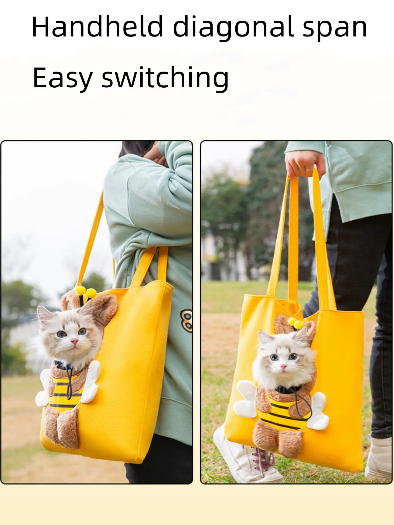 1pc Pet Carrier Bag For Small Dogs And Cats, Bee Shaped Design With Semi-open Top And Shoulder Strap(yellow)