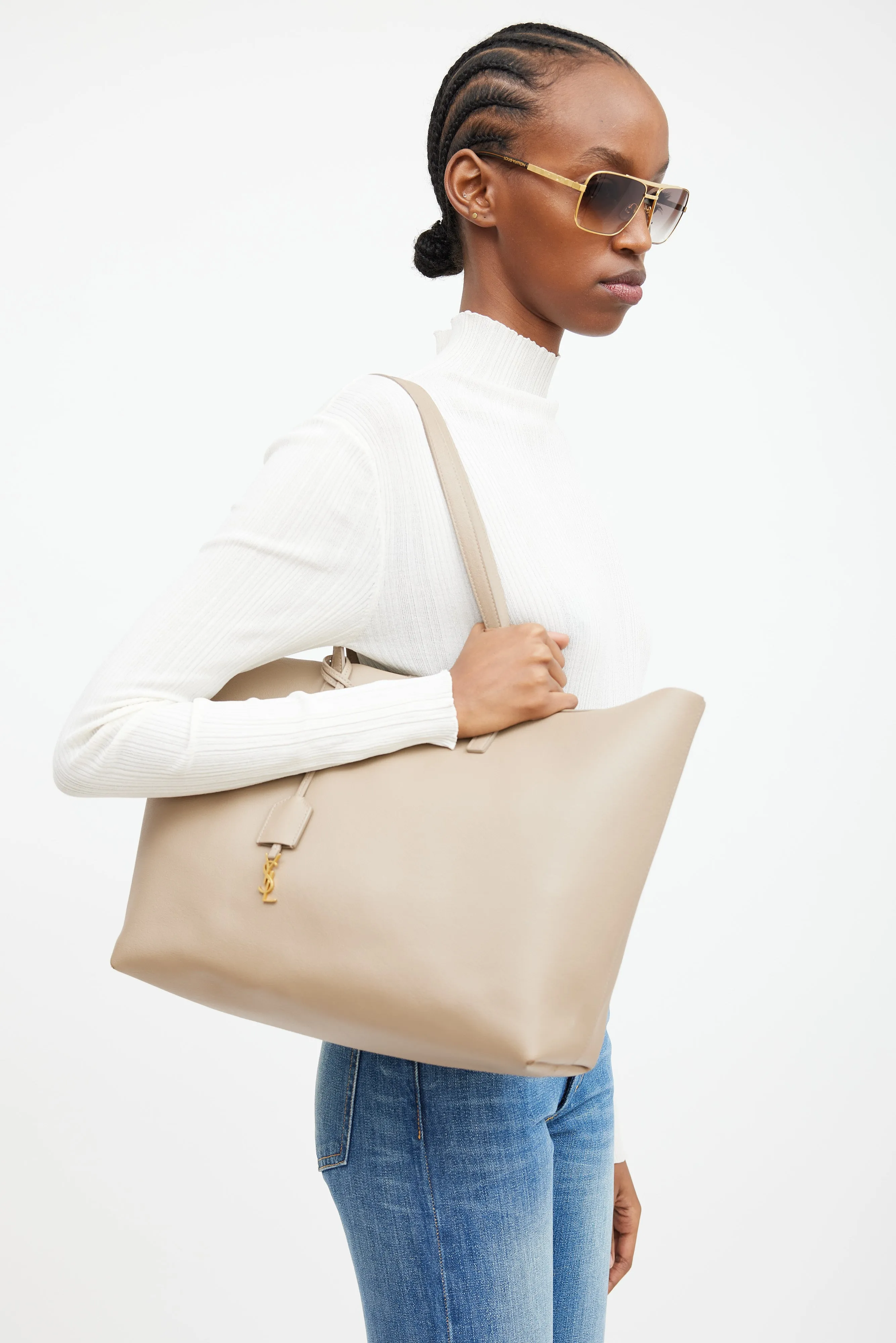 2019 Beige Leather Shopping Tote Bag