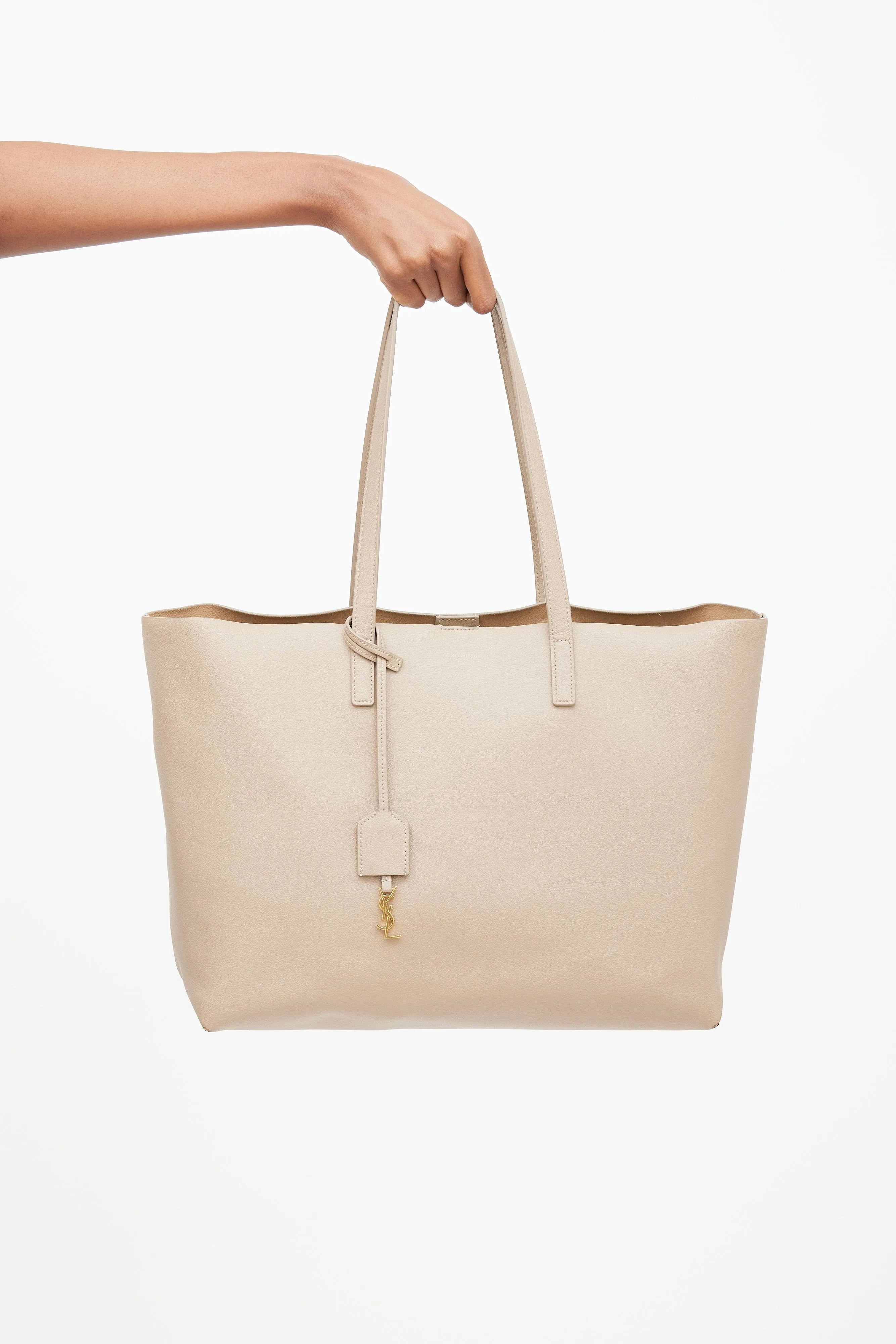 2019 Beige Leather Shopping Tote Bag