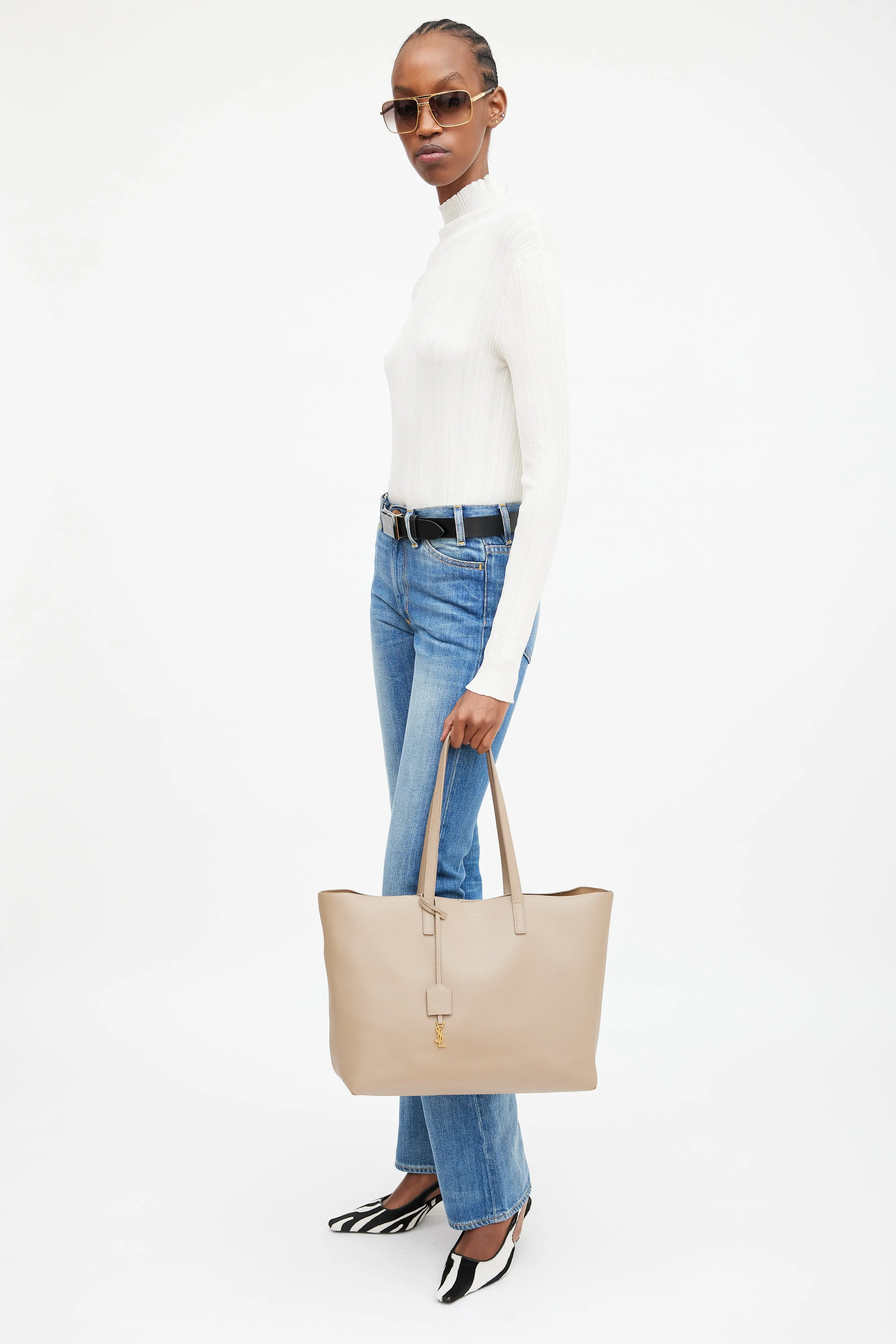 2019 Beige Leather Shopping Tote Bag