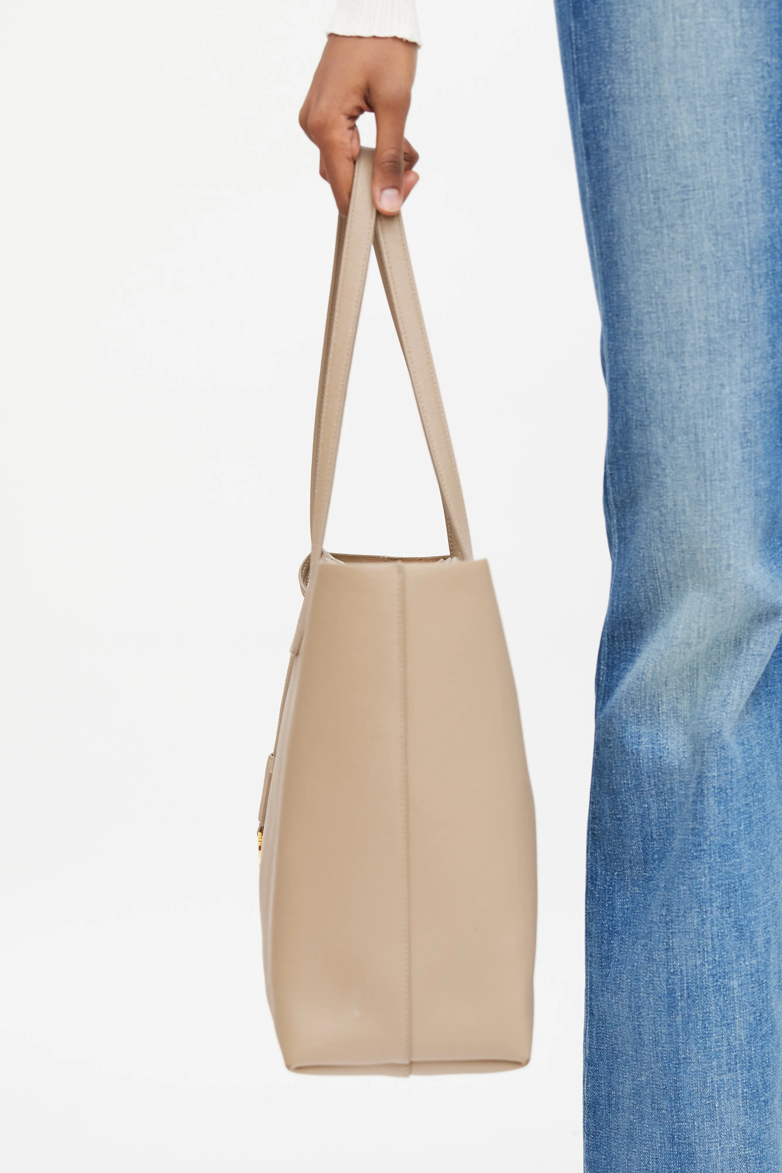 2019 Beige Leather Shopping Tote Bag