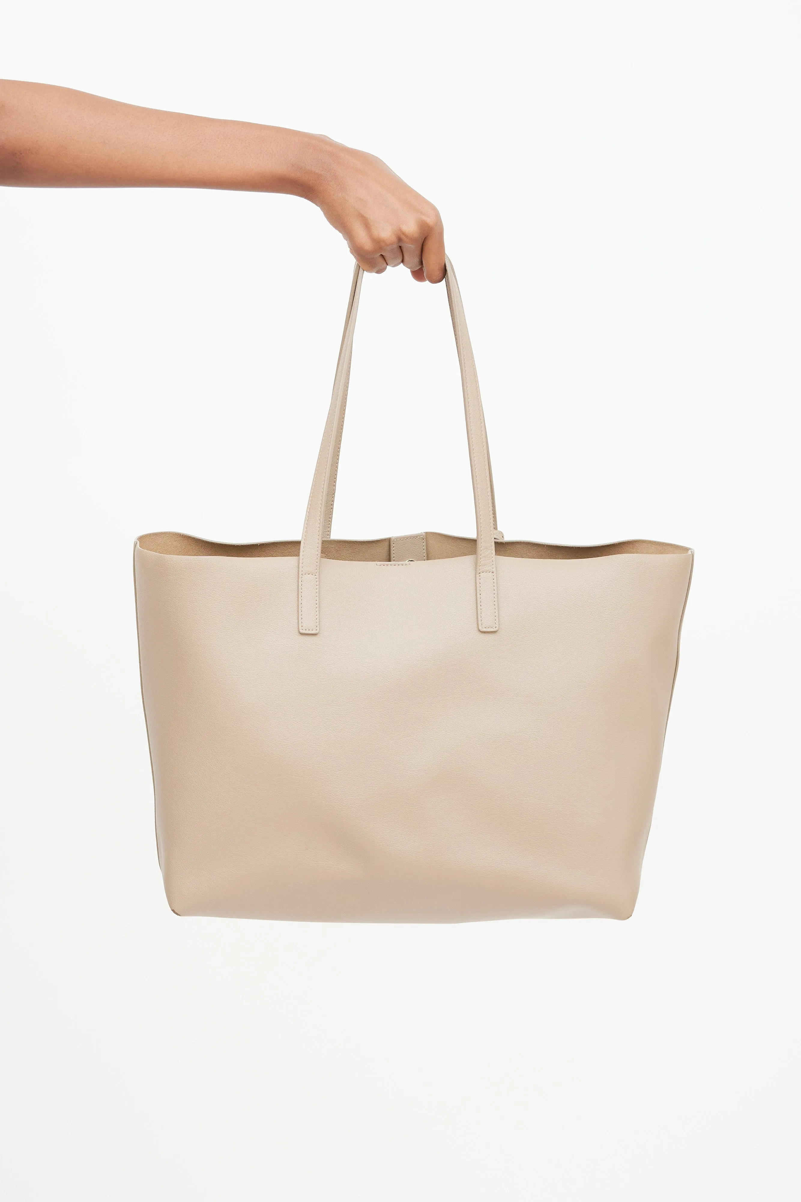 2019 Beige Leather Shopping Tote Bag