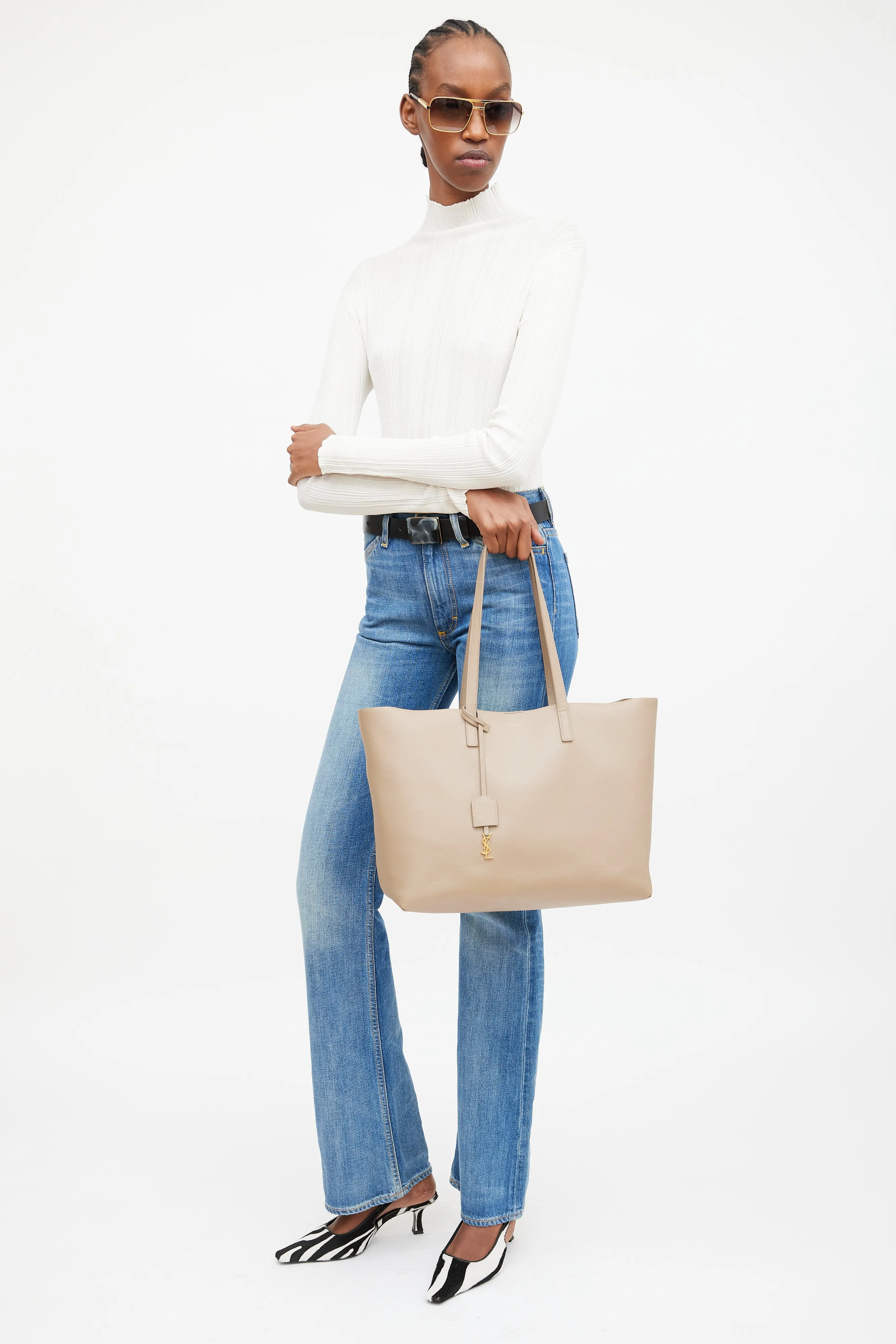 2019 Beige Leather Shopping Tote Bag