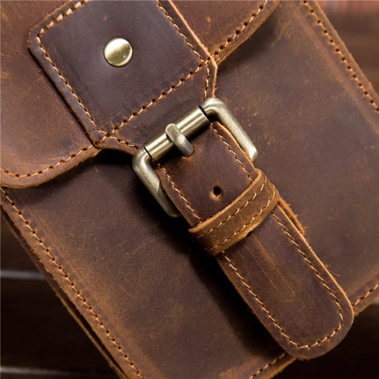 2034 Men Retro Leather Phone Waist Bag(Dark Brown)