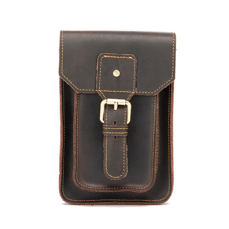 2034 Men Retro Leather Phone Waist Bag(Dark Brown)