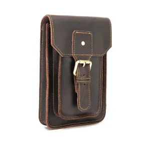 2034 Men Retro Leather Phone Waist Bag(Dark Brown)