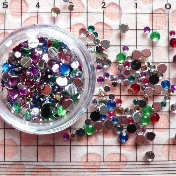 2mm 3mm Round Faceted Rhinestones / Cabochons Set (Around 450-500 pcs / 3gram) (Assorted Color) RHM004