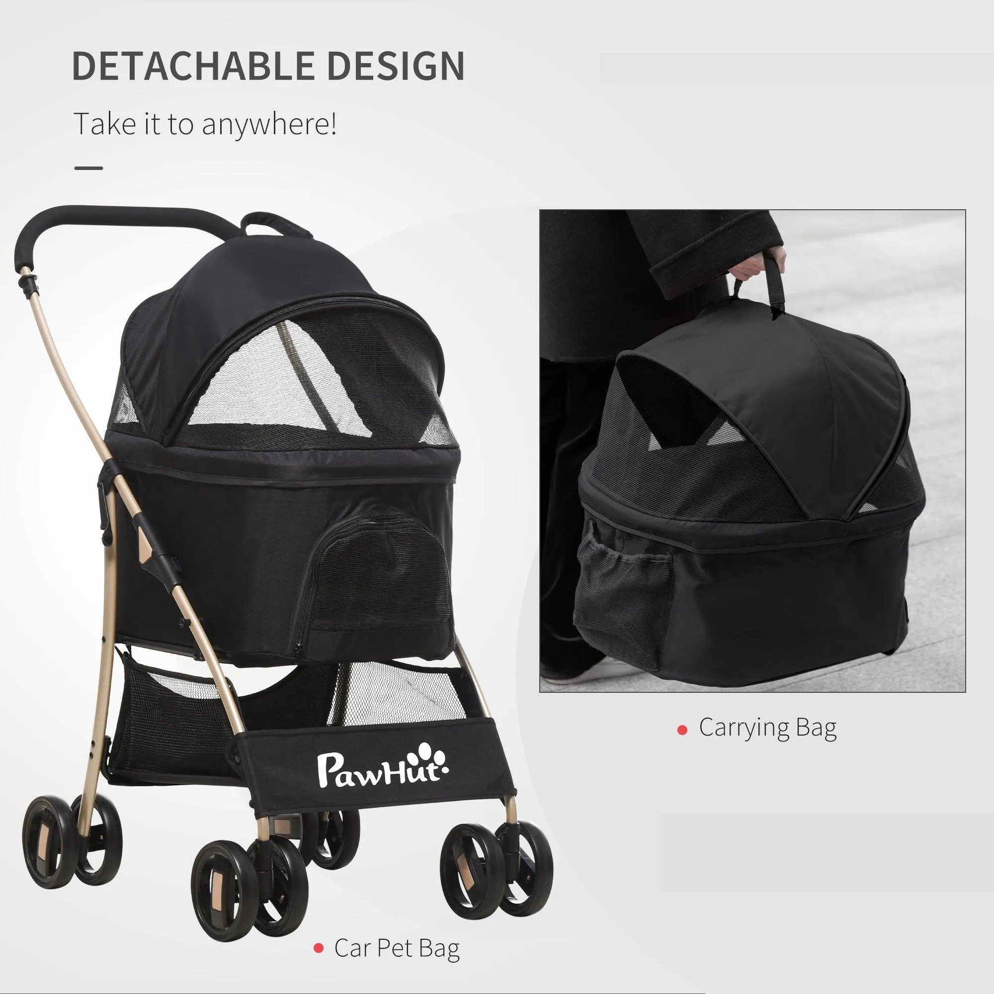 3-in-1 Cat Stroller - Carrier with Universal Wheel, Black