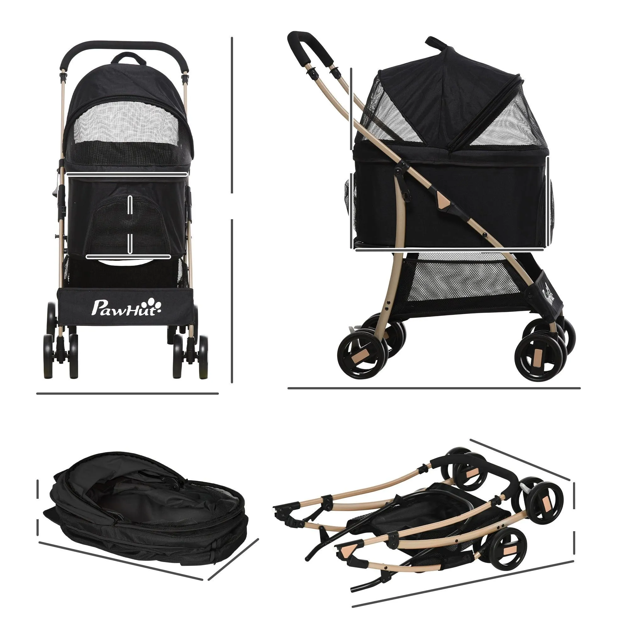 3-in-1 Cat Stroller - Carrier with Universal Wheel, Black