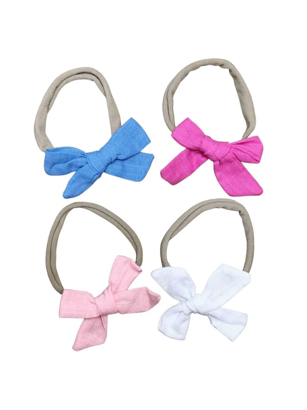 4 Pack Pretty Pastels Baby Girl or Toddler Bow Nylon Headbands