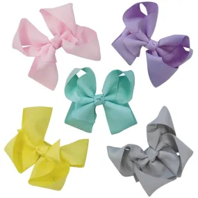 5 Pack of 4.5" Grosgrain Spring Pastels Seasonal Colors Girls Hair Bows