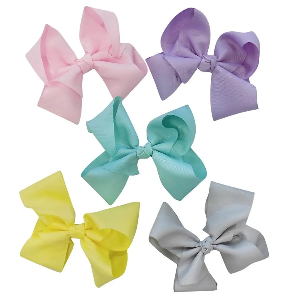 5 Pack of 6" Grosgrain Spring Pastels Seasonal Colors Girls Hair Bows