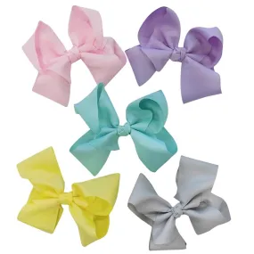 5 Pack of 6" Grosgrain Spring Pastels Seasonal Colors Girls Hair Bows