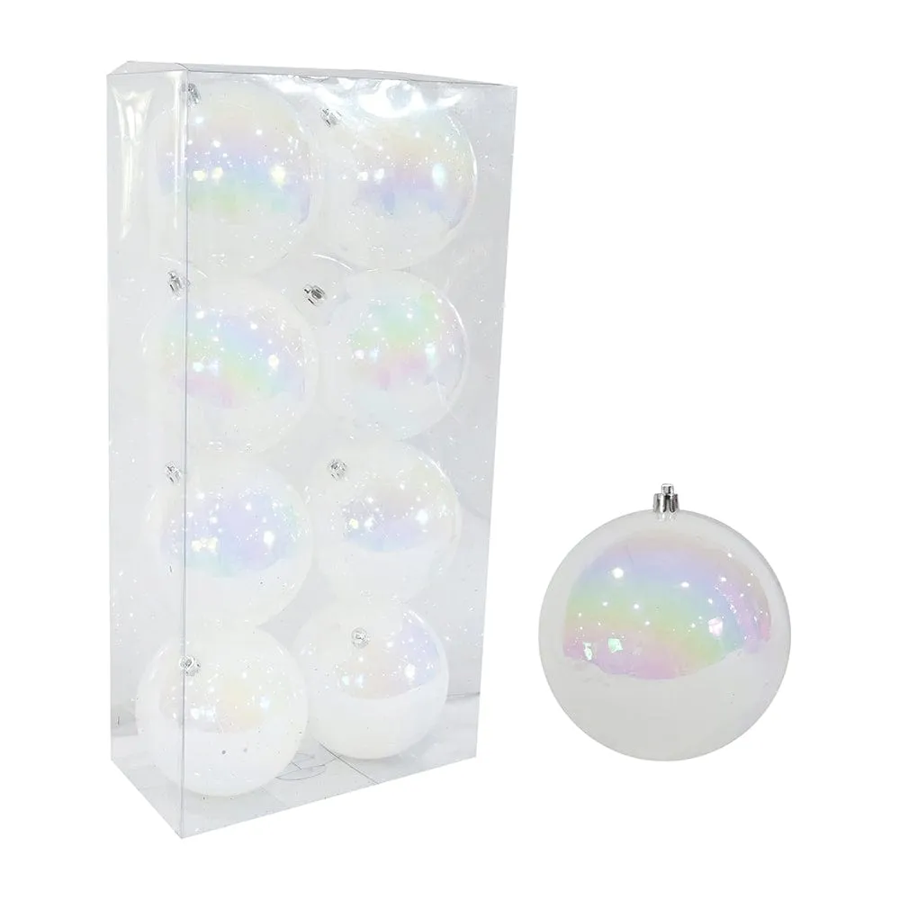 8pk White Pearl Iridescent Bauble (12cm)