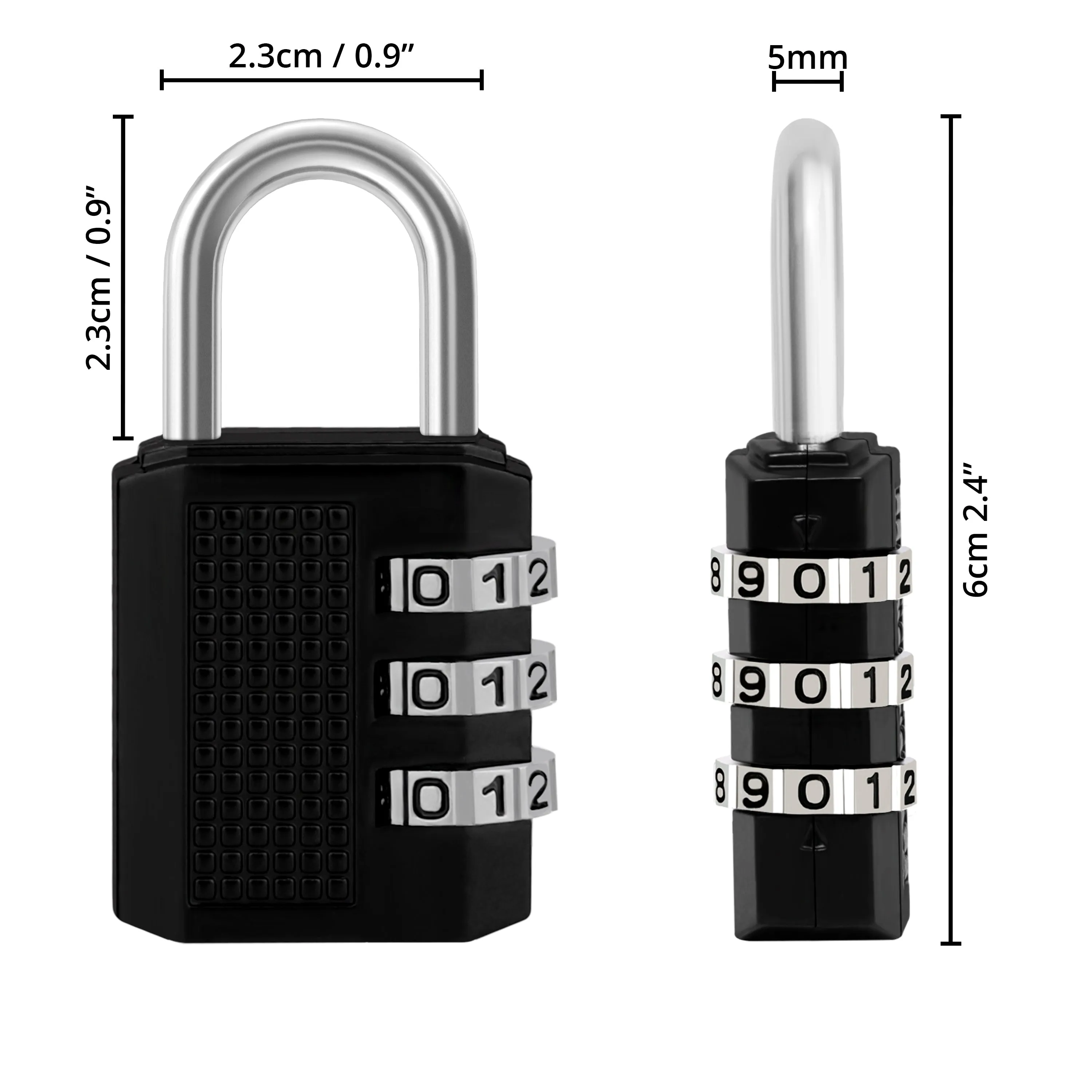 ABOUT SPACE Number Lock (3 Pack)- 3-Digit Number Combination (6 x 2.3cm) (Grey, Black, Red)