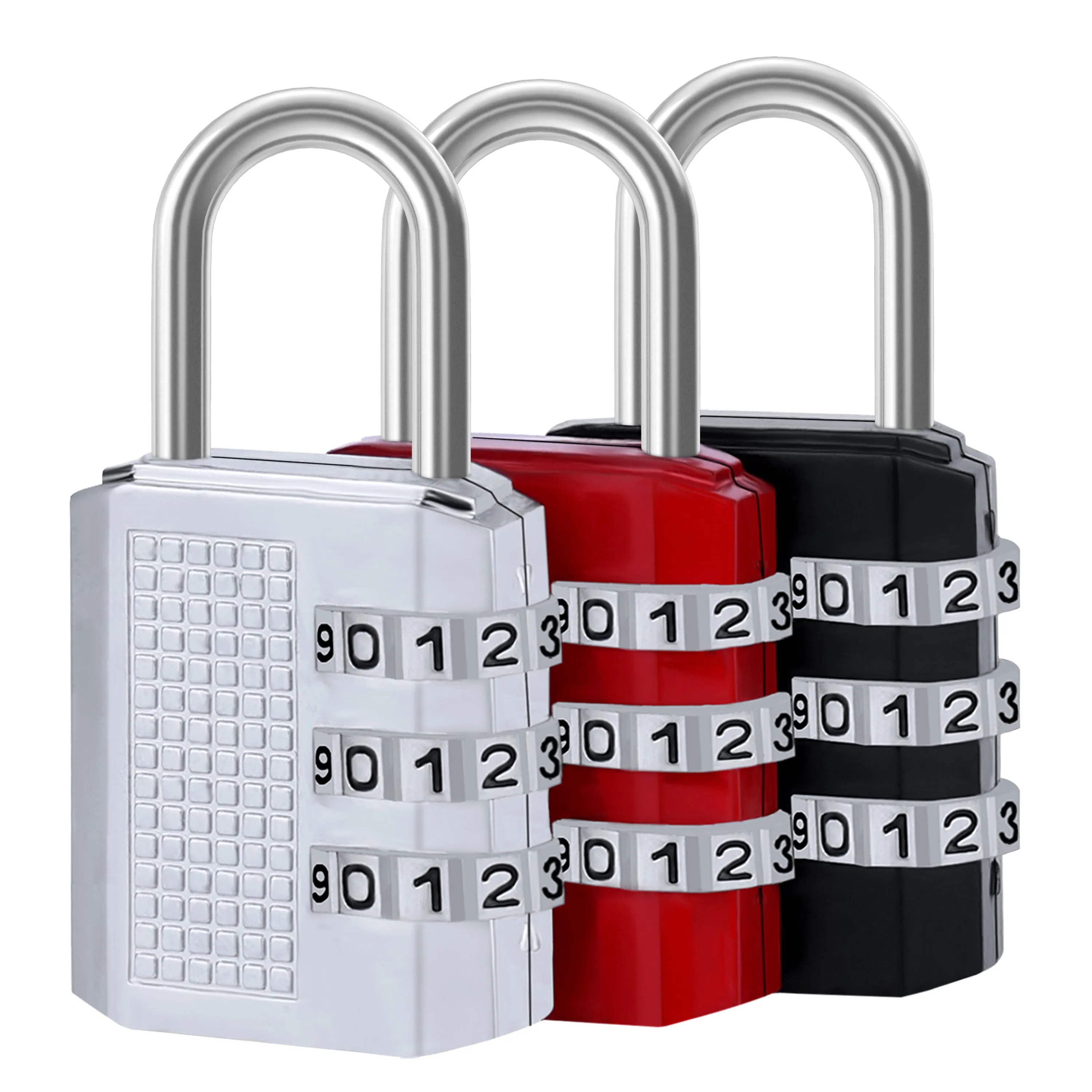 ABOUT SPACE Number Lock (3 Pack)- 3-Digit Number Combination (6 x 2.3cm) (Grey, Black, Red)