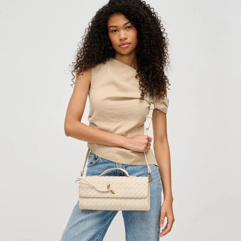 Ada Top Handle Woven East West Clutch Crossbody Oatmilk