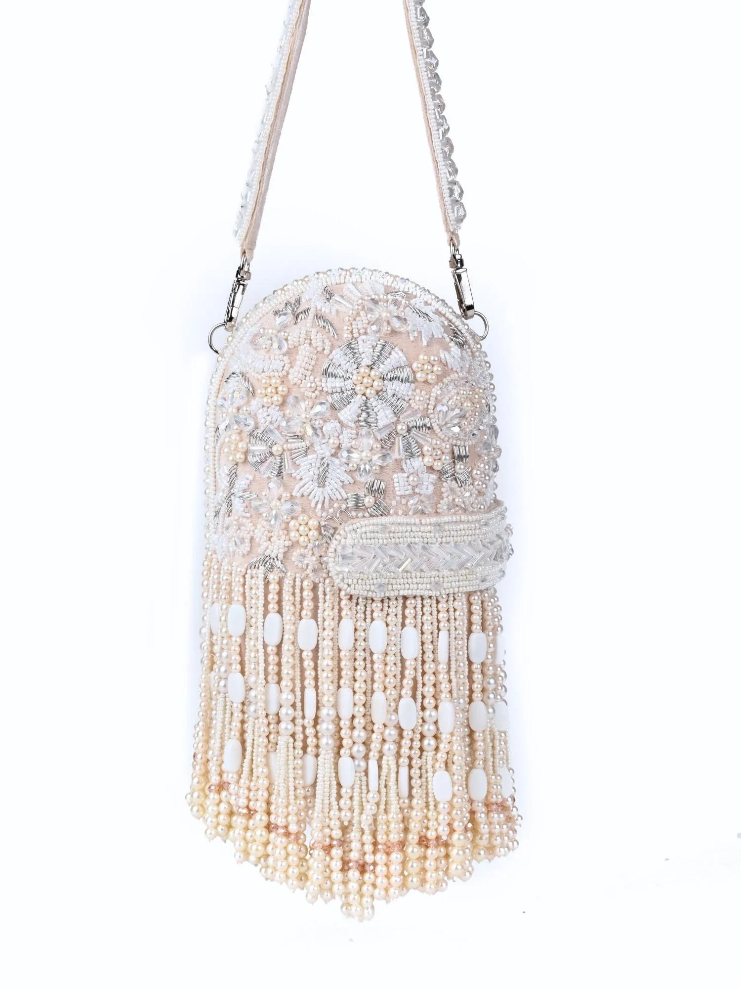 Azmat Ivory Suede Embellished Capsule Bag