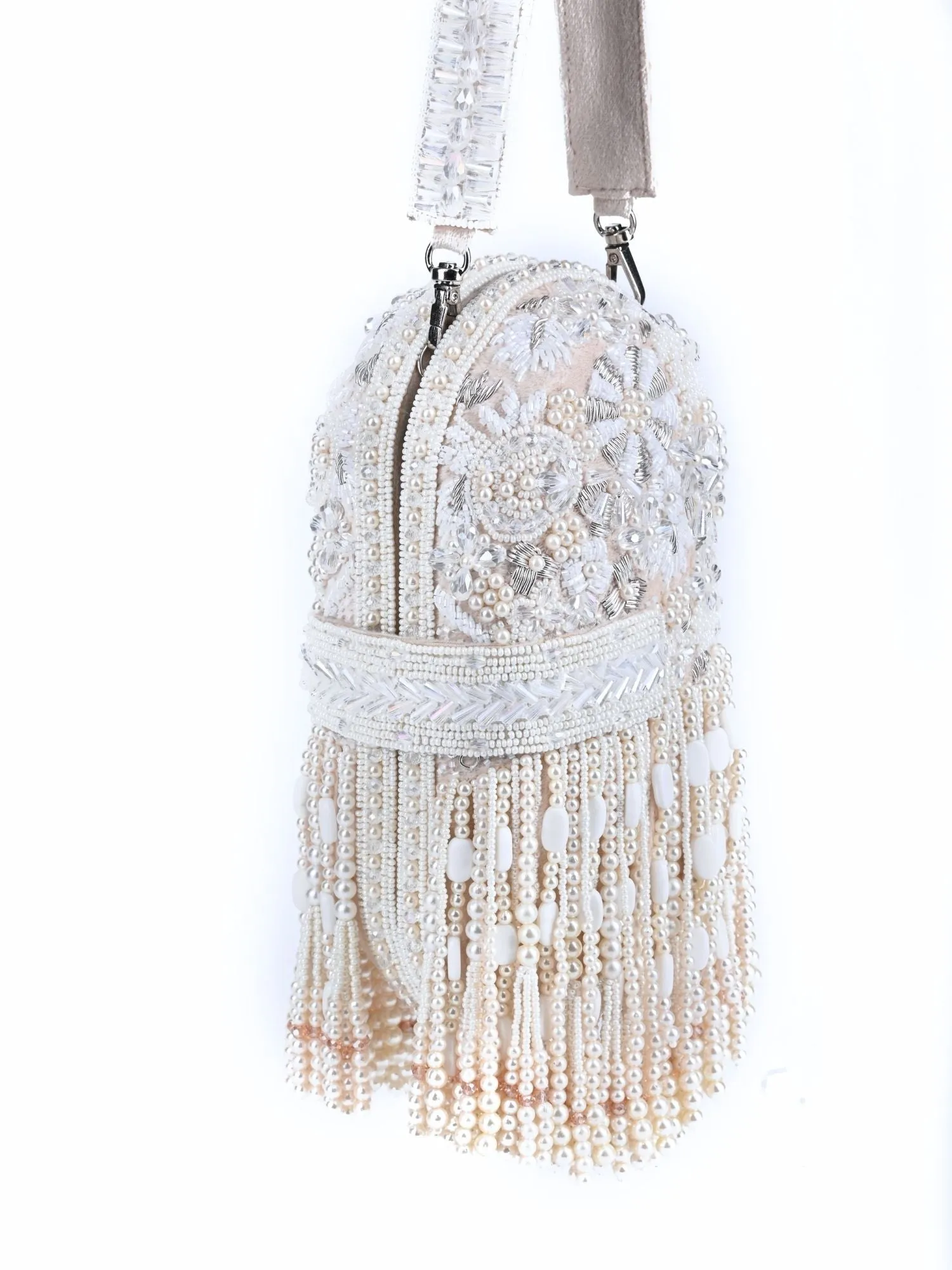 Azmat Ivory Suede Embellished Capsule Bag