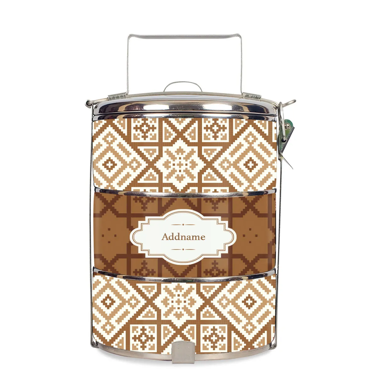 Aztec Moroccan & Mosaic Series 3-Tier Standard Medium 14cm Tiffin Carrier [FREE Custom Add Name]