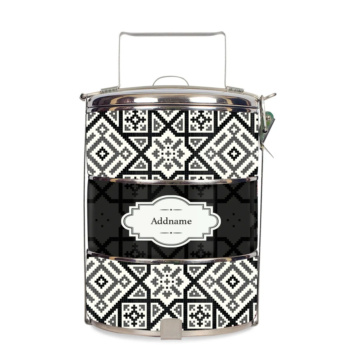 Aztec Moroccan & Mosaic Series 3-Tier Standard Medium 14cm Tiffin Carrier [FREE Custom Add Name]