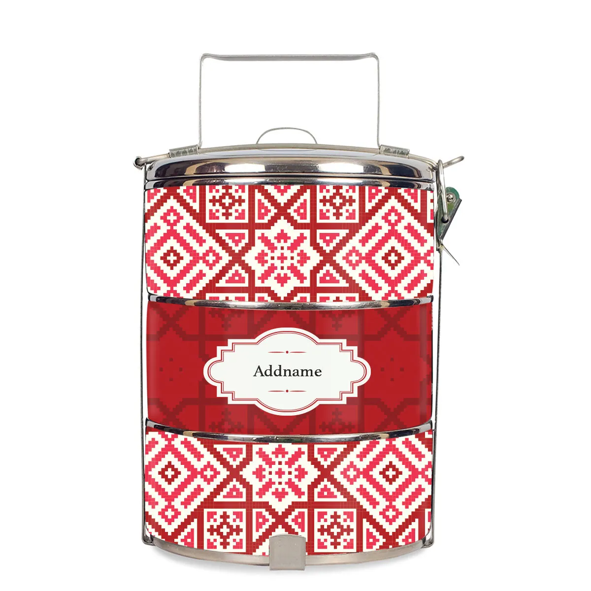 Aztec Moroccan & Mosaic Series 3-Tier Standard Medium 14cm Tiffin Carrier [FREE Custom Add Name]