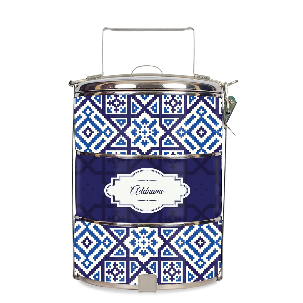 Aztec Moroccan & Mosaic Series 3-Tier Standard Medium 14cm Tiffin Carrier [FREE Custom Add Name]