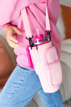 Baby Pink Neoprene Crossbody Water Bottle Carrier Bag