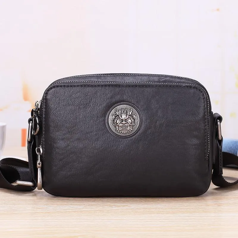 BADASS Black LEATHER MENS Small Ipad Courier Bag SIDE BAG Casual MESSENGER BAG FOR MEN