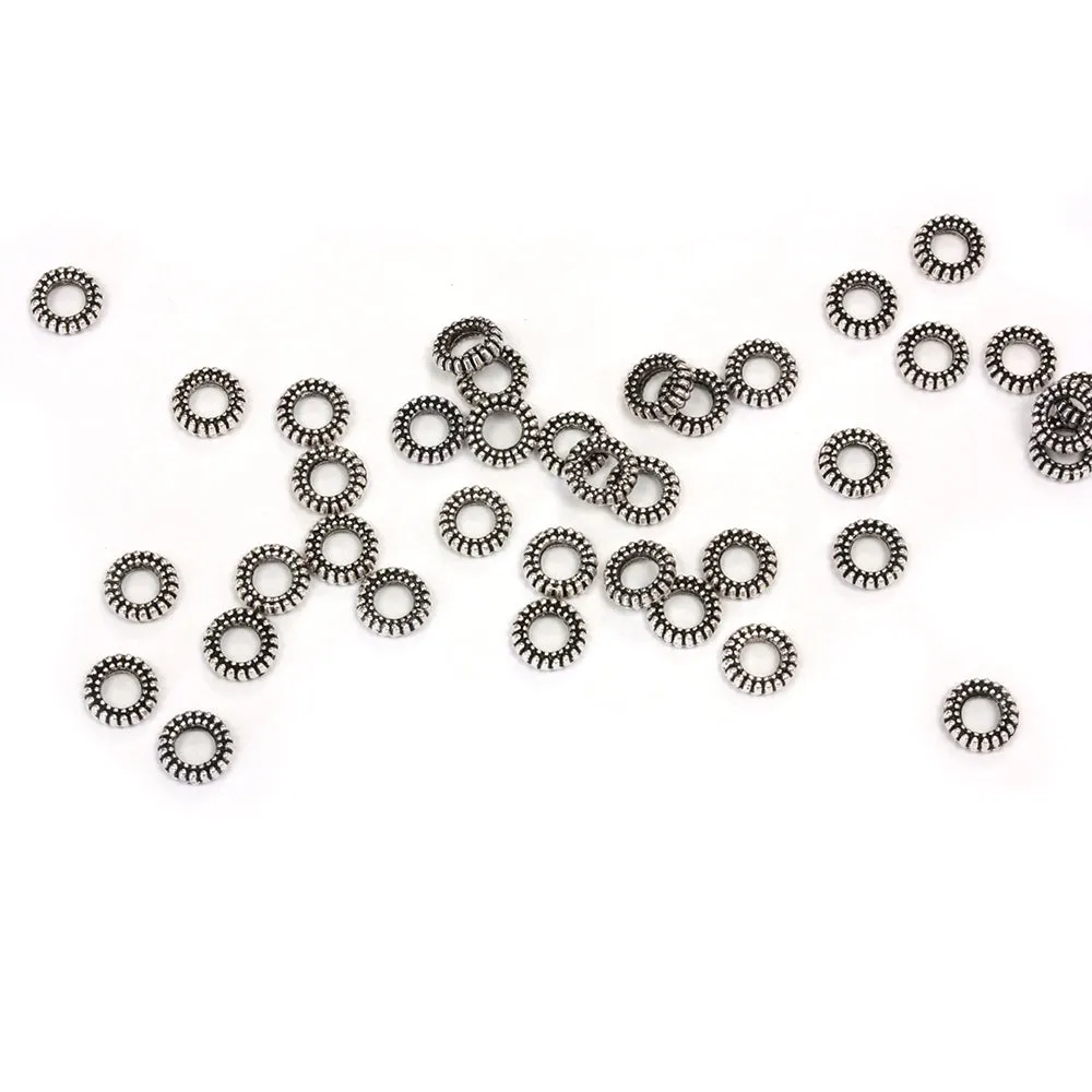 Beaded Donut Spacer Bead Antique Silver 7mm - Pack of 100