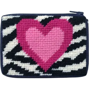 Beginner Needlepoint Kit Coin Purse Zebra Heart