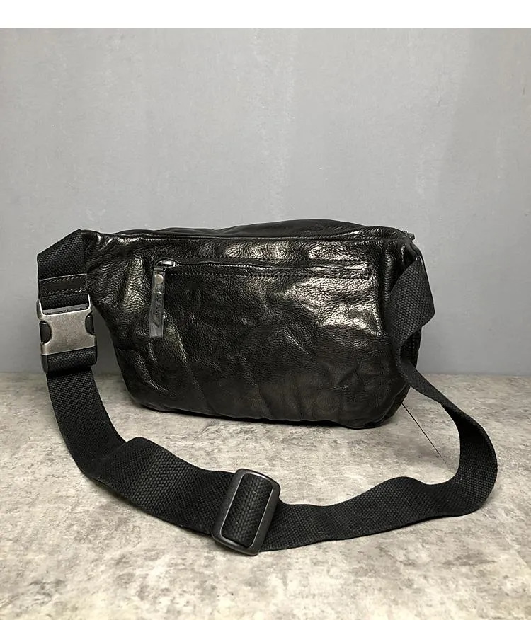 Black Cool Leather Men Fanny Pack Coffee Waist Bag Hip Pack Chest Bag Belt Bag Bumbag for Men