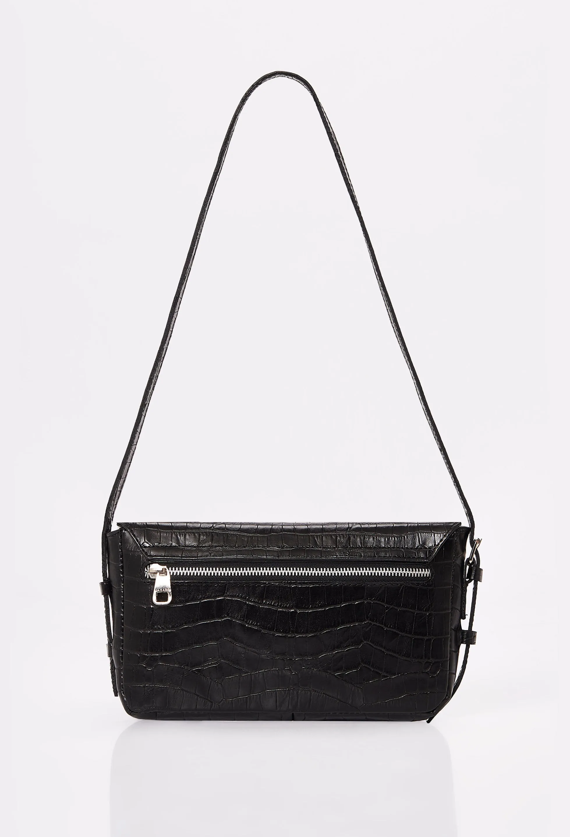 Black Croco Leather Shoulder Flap Bag 'Gwen'