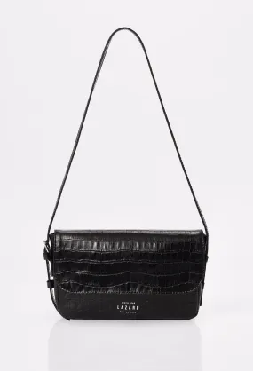 Black Croco Leather Shoulder Flap Bag 'Gwen'