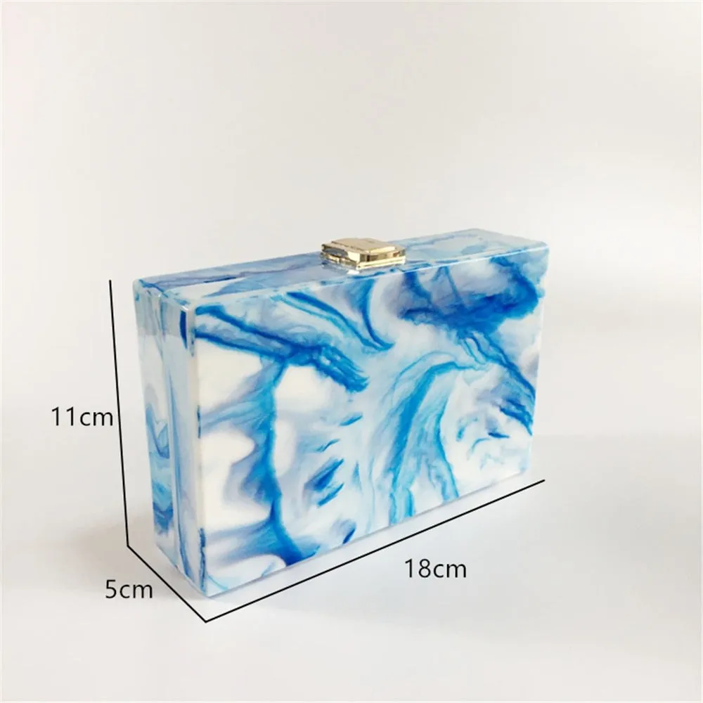 Blue Marble Acrylic Box Clutch