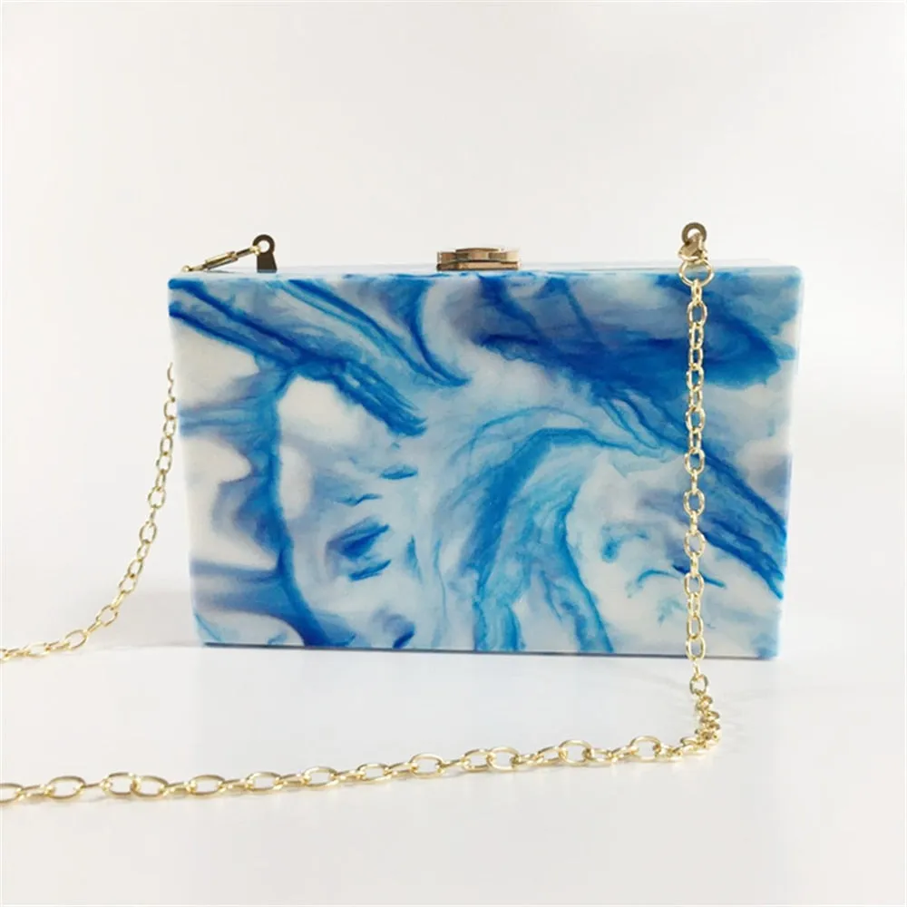 Blue Marble Acrylic Box Clutch