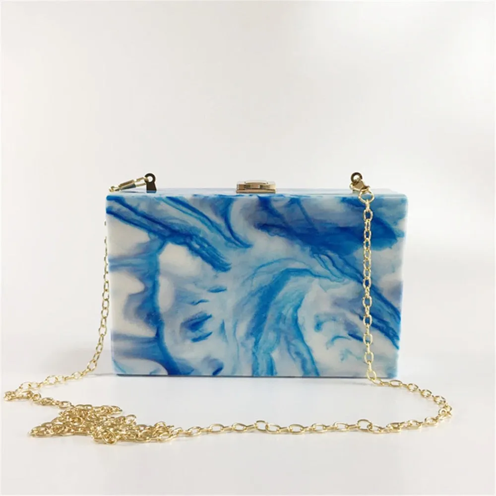 Blue Marble Acrylic Box Clutch