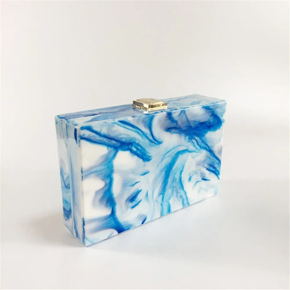 Blue Marble Acrylic Box Clutch