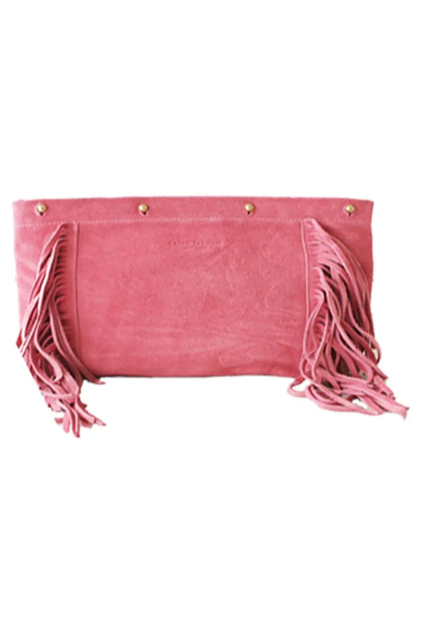 Blush Rose Side Long Fringe Suede Clutch Cover