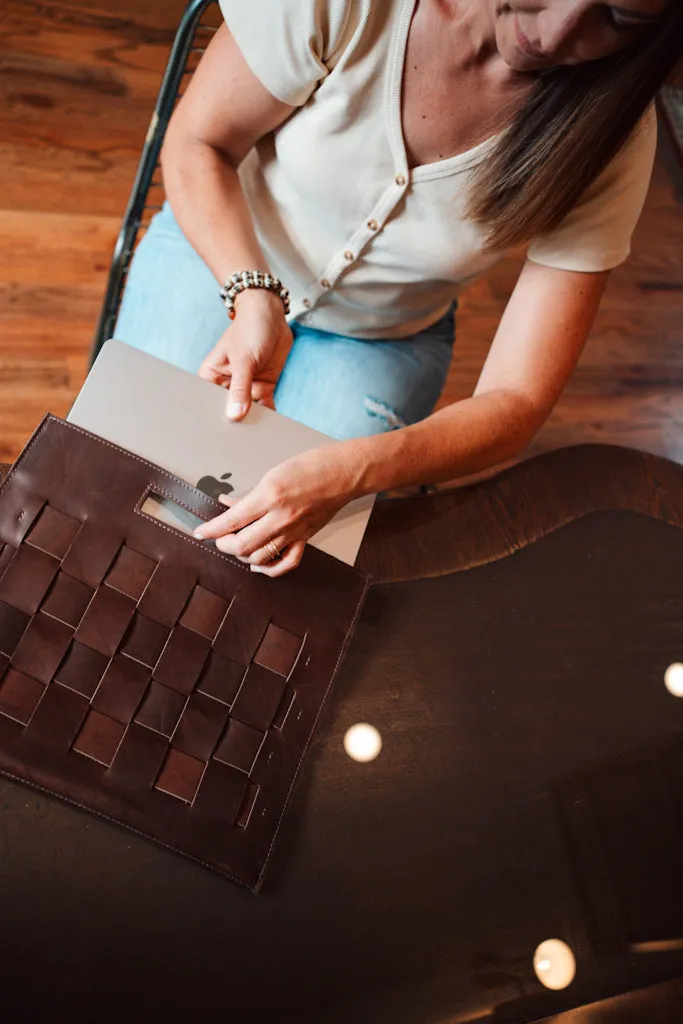 Bria Woven Leather Laptop Tote