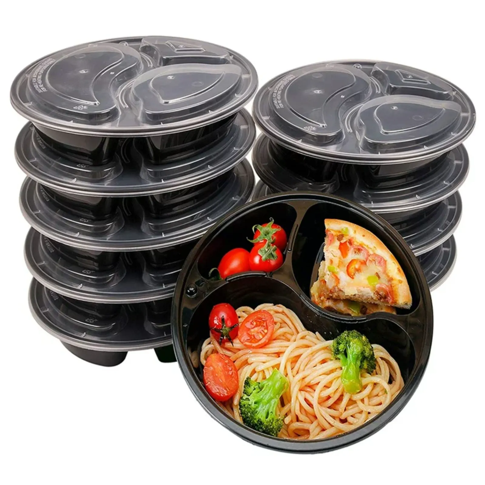 *BULK* 48 oz  Meal Prep Round Food Storage Containers 3 Compartment with Lids