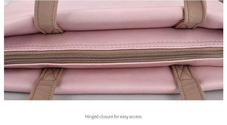 Business And Casual Soft Leather Laptop Bag- Pink