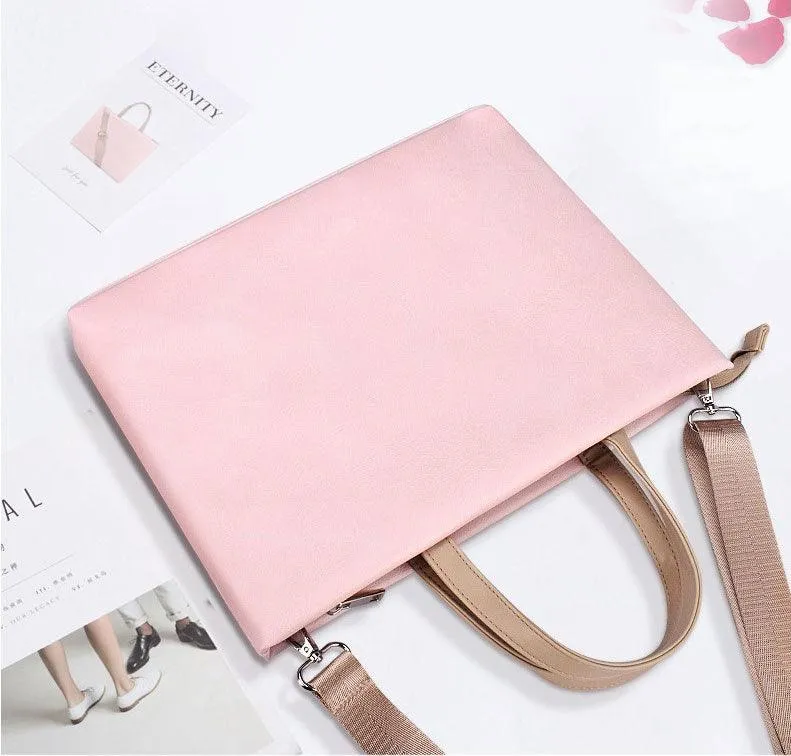 Business And Casual Soft Leather Laptop Bag- Pink