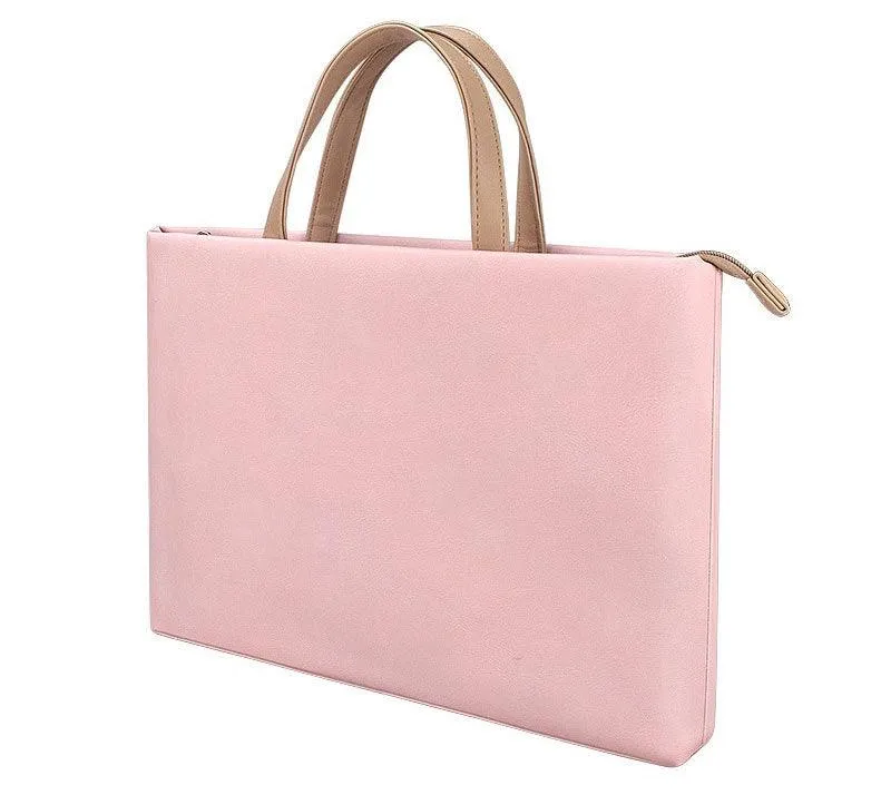 Business And Casual Soft Leather Laptop Bag- Pink