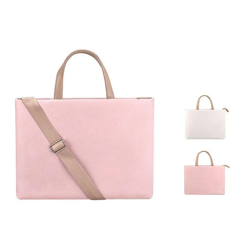 Business And Casual Soft Leather Laptop Bag- Pink