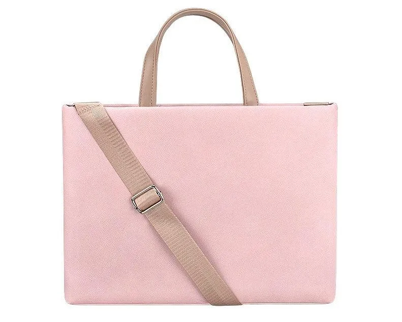 Business And Casual Soft Leather Laptop Bag- Pink