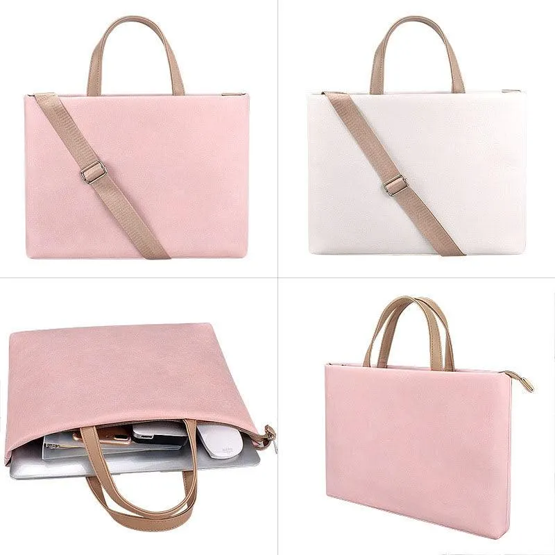 Business And Casual Soft Leather Laptop Bag- Pink